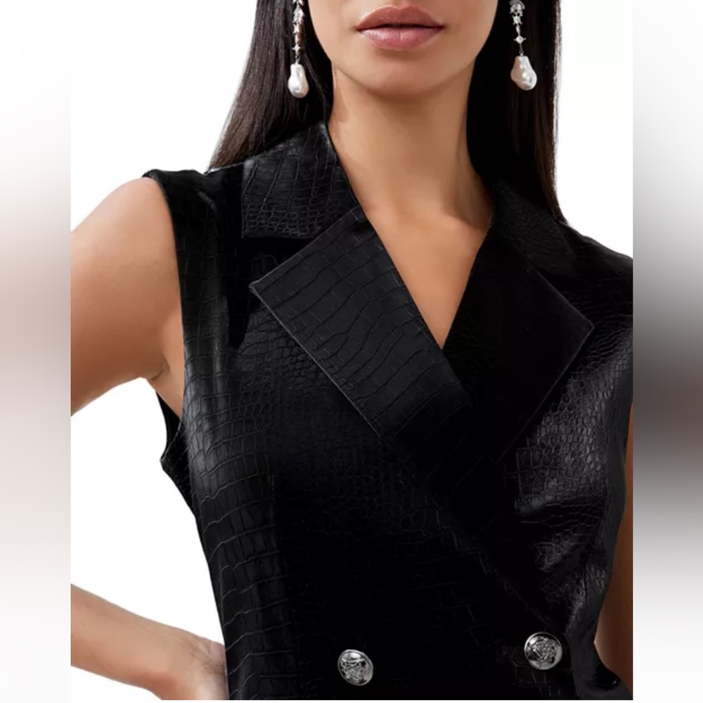 NWT French Connection Black Sleeveless Croc Coated Blazer Dress - Picture 4 of 8
